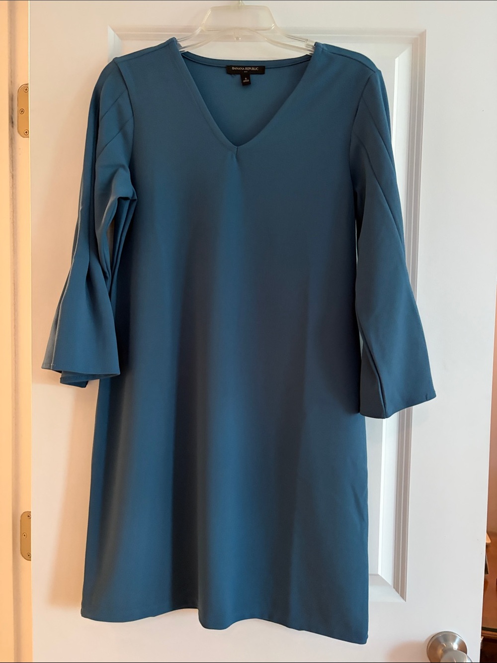 Banana Republic Teal V-Neck Midi Dress with Bell Sleeves